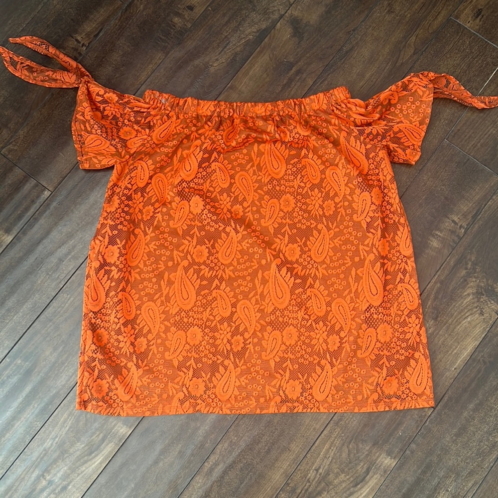 Off the shoulder orange lace top